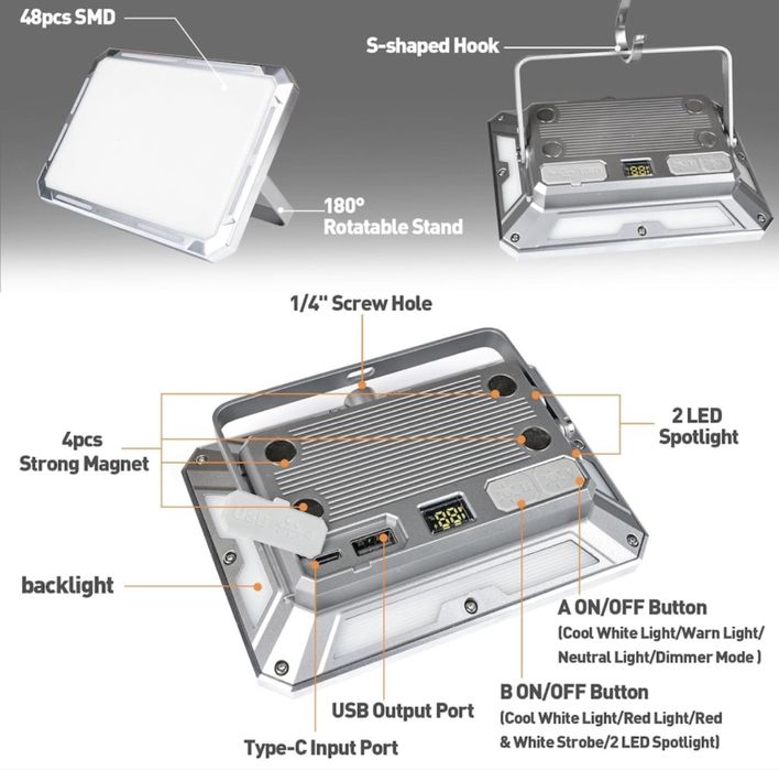 LED лампа с батерия, USB и Power Bank - аварийно осветление