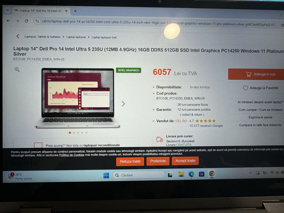Laptop Dell Pro 14 Essential, Intel Core 5 120U, 16GB, SSD 512GB, Silver, 14" PV14250 NOU!