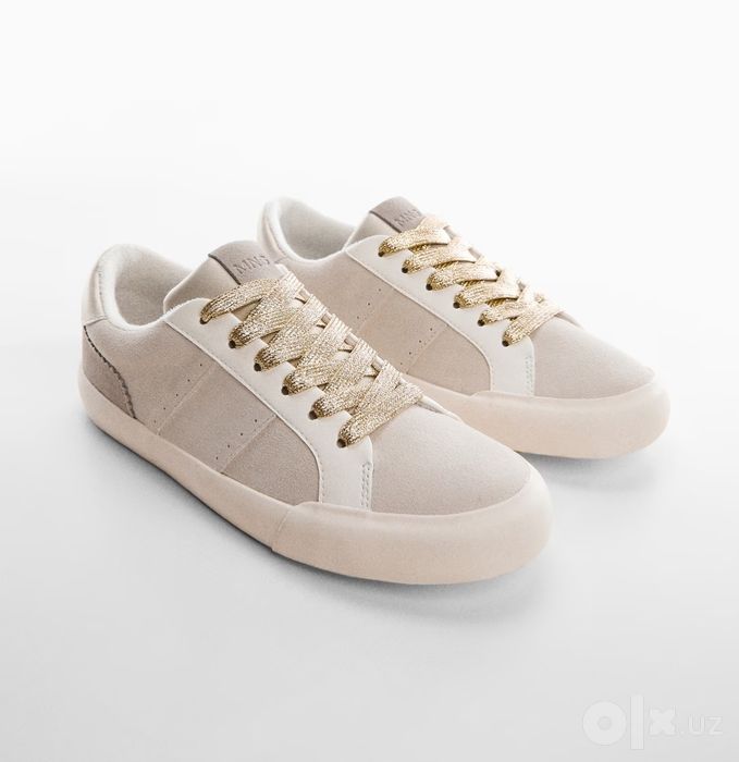 Кожаные крассовки на шнуровке бренд Mango