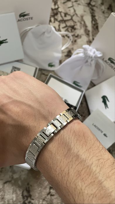 Мъжка гривна - Lacoste Metropole  | черен/сребърен цвят - пълен опаковачен комплект