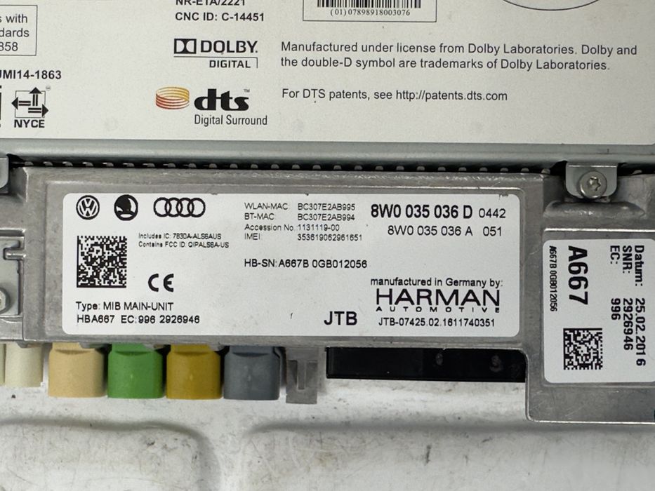 Мултимедия AUDI A4 B9 8W0035036D 8W0035036A