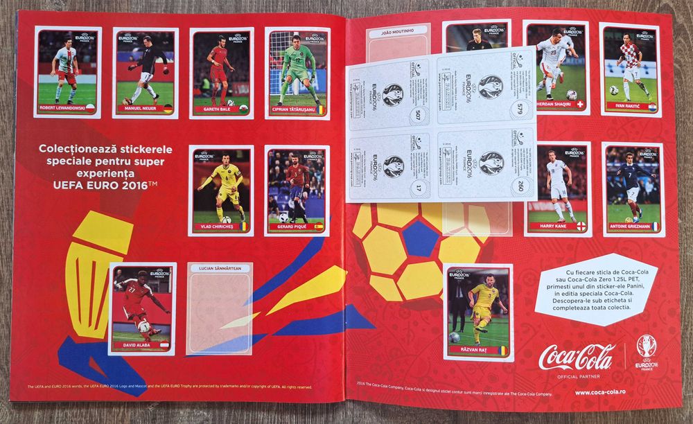 Album Panini France Euro 2016 (incomplet + stickere Coca Cola)