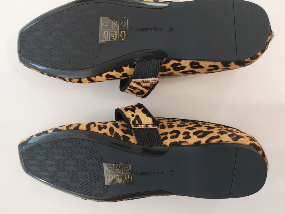Balerini Karl Lagerfeld Konnie Mary Jane leopard, piele naturala noi, marimea 38,