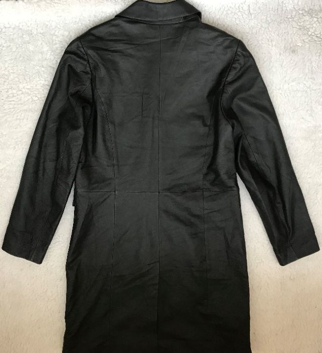 Pardesiu sacou lung negru dama piele naturala fina 3 buzunare
