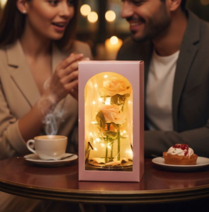 Три рози в стъкленица /вечни рози/рози в купол