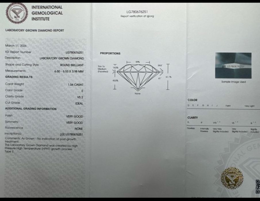 Годежен пръстен 14K | 1.04 ct Lab Grown Diamond | IGI | VS2 | Нов Размер 54