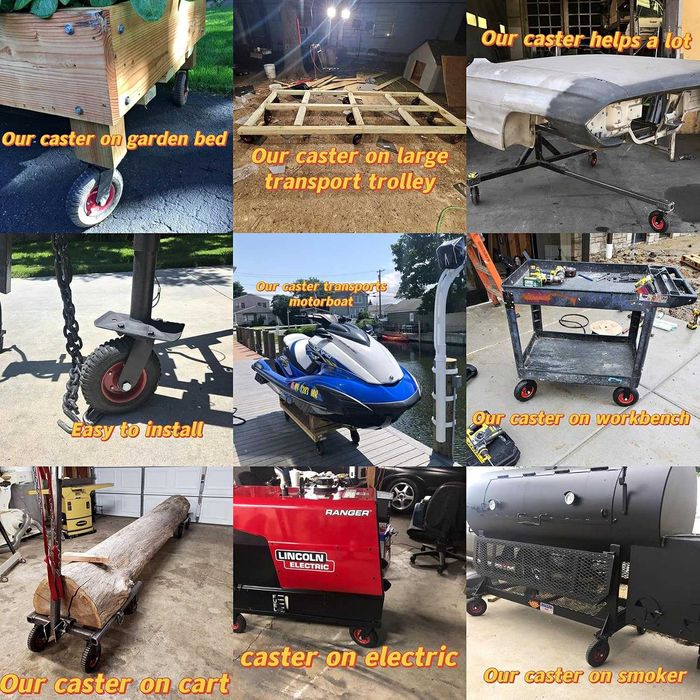 Set 3 roti industriale pivotantă de 150 mm, pentru sarcini grele, cu cauciuc plin, capacitate de încărcare de până la 150 kg/roata