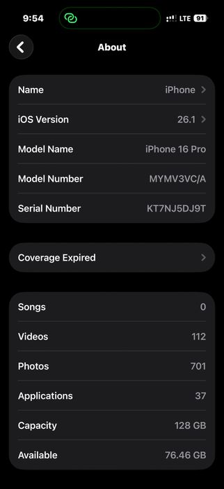 Iphone 16pro 100% yomkost