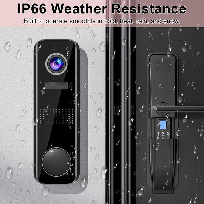 Безжична видеокамера за врата със звънец,2K HD,само облачно съхранение