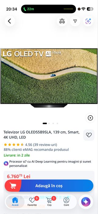 Televizor LG OLED55B9SLA, 139 cm, Smart, 4K UHD