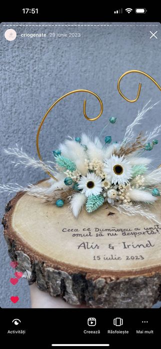 Suport pentru verighete pe lemn cu gravura