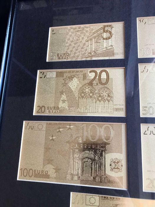 Tablou exclusivist cu bancnote Euro din folie de aur