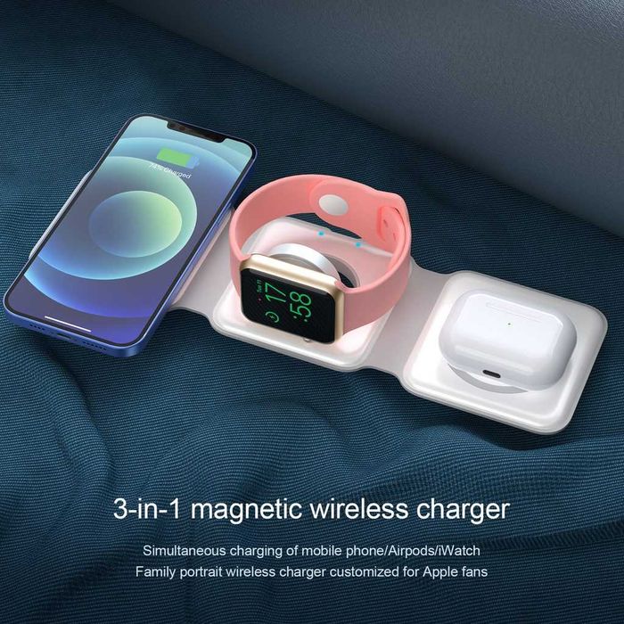 Turbocharged Wireless Charger - Магнитно сгъваемо безжично зарядно устройство 3 в 1, бяло