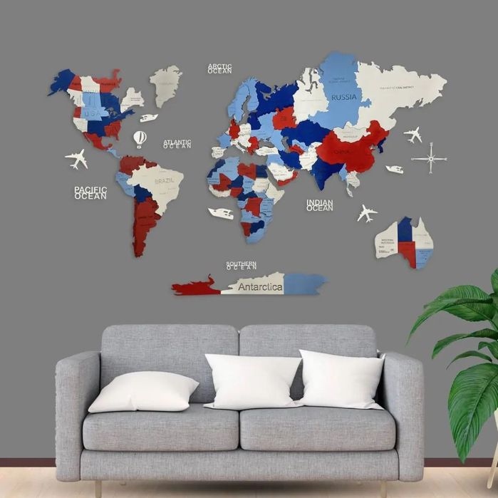 Декоративные Карты мира из дерева или акрила
