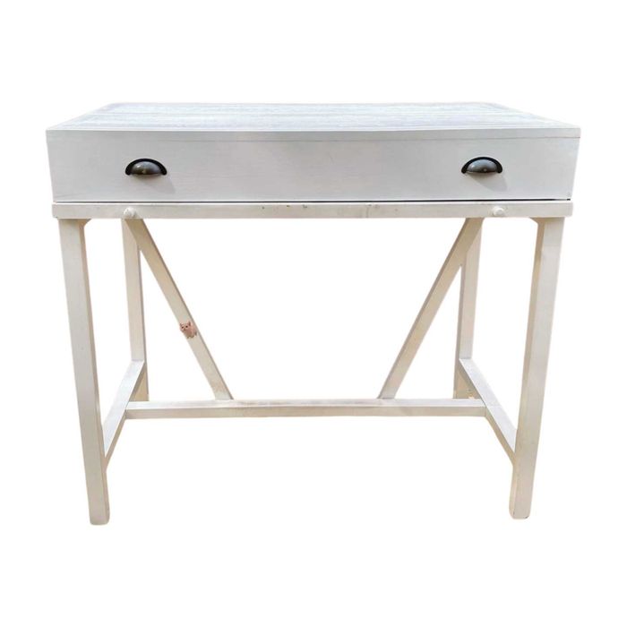 Birou alb din lemn masiv; Banc de lucru cu glisiera si sertare; Masa