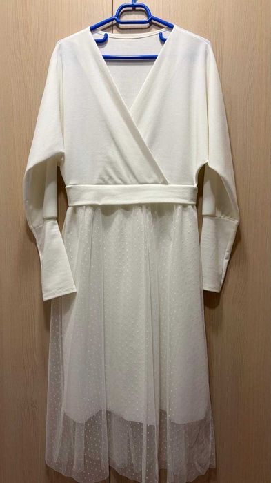 Rochie alba cu tulle-toamna/iarna, marimea M