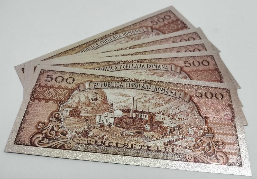 500 Lei 1949-Lot 5 bucăți-Horea Cloșca Crișan-Silver Edition-bancnote ornamentale / suveniruri / educaționale placate argint 999‰