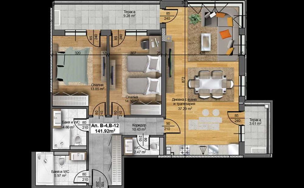 3-СТАЕН Апартамент 142кв.м - Regatta Home АКТ 16 до края на 2026г.