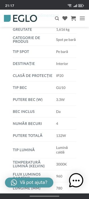 Plafoniera(bara spoturi) 4 spoturi i Eglo