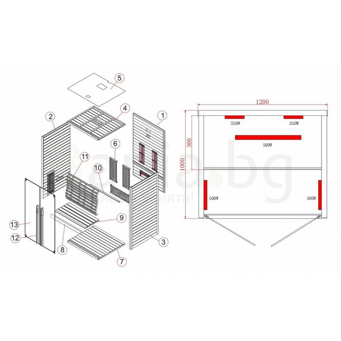 Инфрачервена сауна RUBY 2 F20120 с инфрачервени нагреватели, за 2 човекa