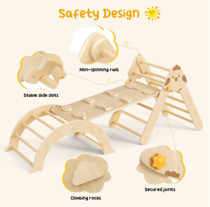Монтесори комплект за катерене 7в1 - Триъгълник на Пиклер, арка, рампа
