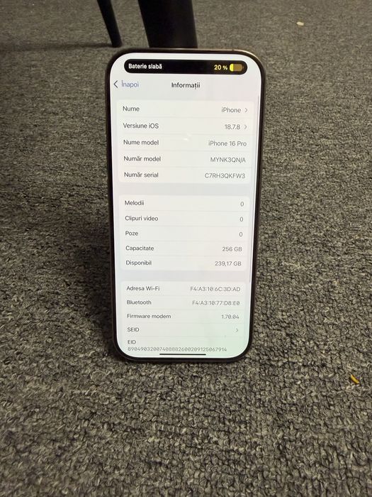 Oferta !! Iphone 16 pro 256 gb IMPECABIL ! Desert Titanium ! 94% baterie !