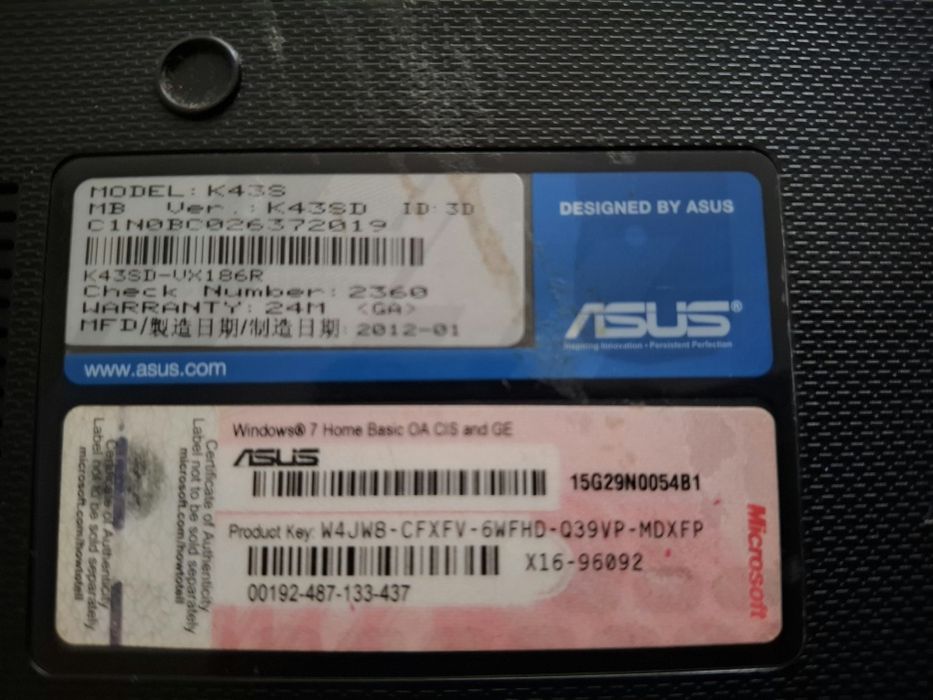 Ноутбук ASUS модель K43SD