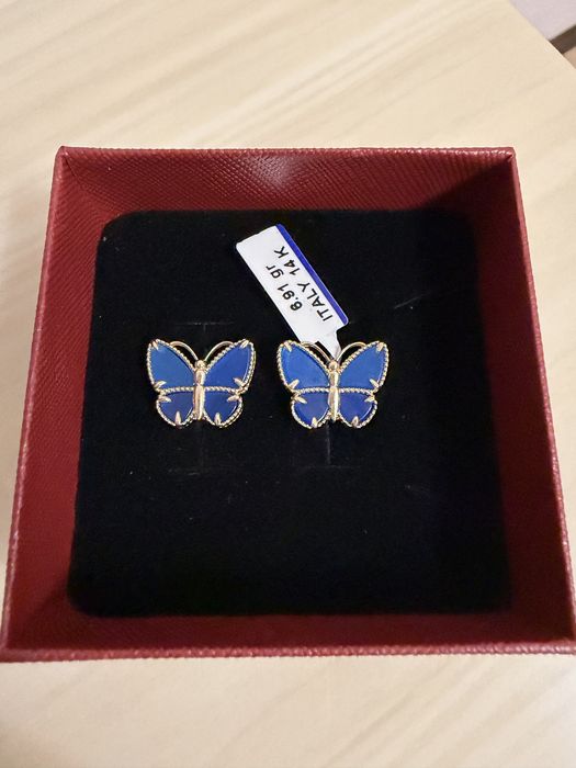 Золотые серьги в стиле Van Cleef Бабочка