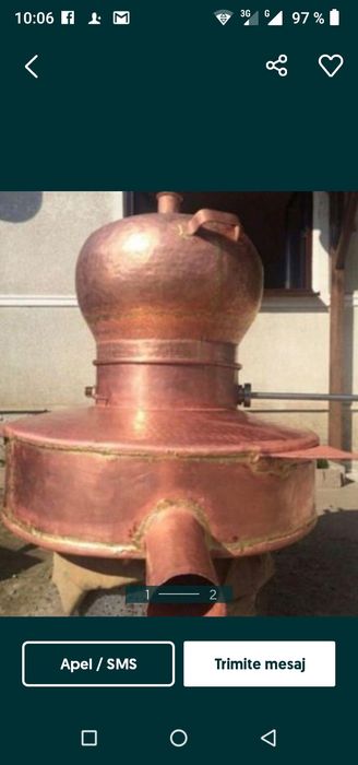 Vând un cazan de țuică din cupru alimentar cu fundu de 3 pereți de 2 c