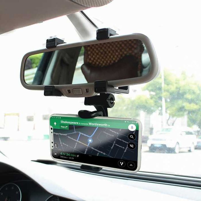 Suport de telefon pentru oglinda retrovizoare reglabil negru