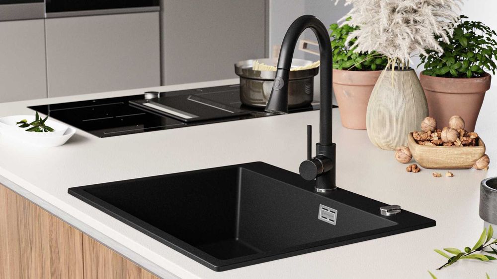 най-добрата мивка Кухненска Мивка гранит Осло 60 XL 500 x 580 mm Черна