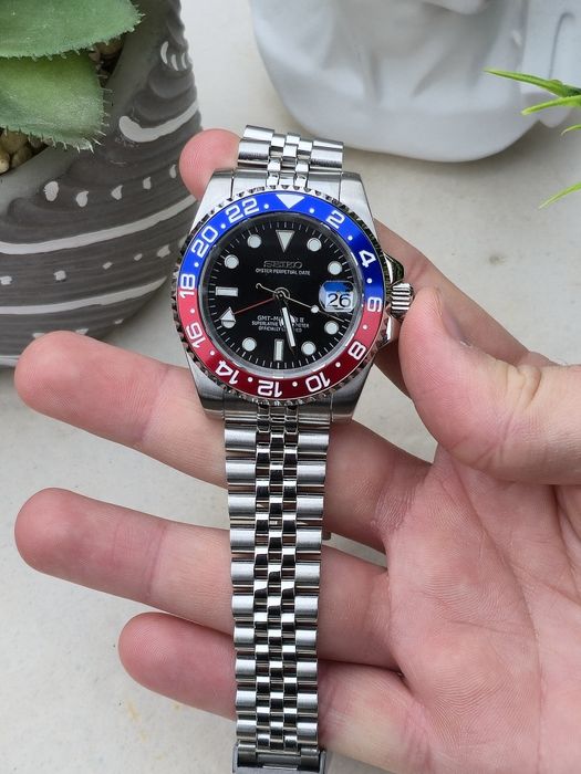 Ceas Seiko Mod GMT "Pepsi" - Automatic NH34 - Brățară Jubilee