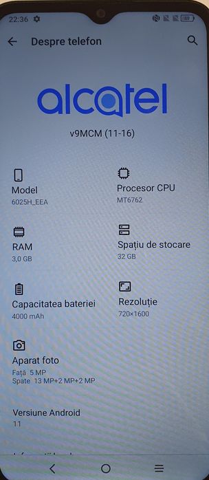 Alcatel 6025H_EEA, 3Gb Ram, 32Gb stocare, Baterie 4000mAh