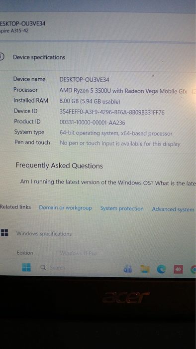 Vand laptop Acer Aspire 3