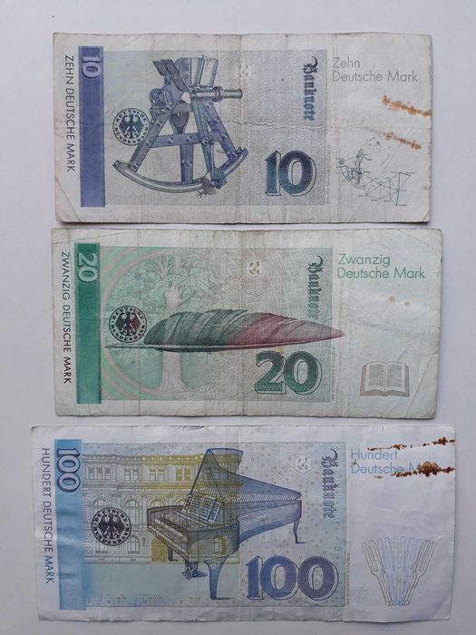 Lot 3 bancnote 10, 20, 100 marci vechi Germania deutsche mark