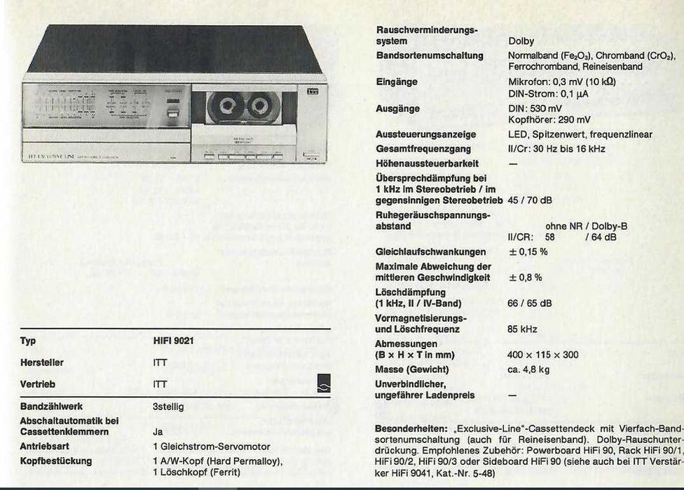 Stereo Cassette Deck ITT model HiFi-9021 - Vintage/Japan/RAR