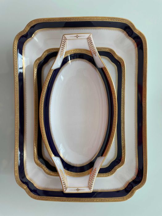 Set 3 platouri vechi Tritschler Cobalt natural și aur stare impecabilă