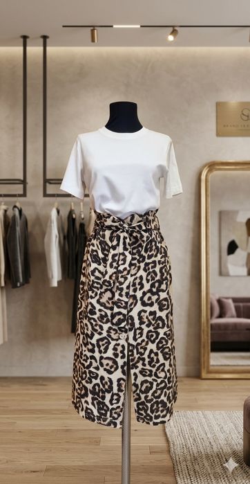 Fusta midi din in talie inalta animal print BSB