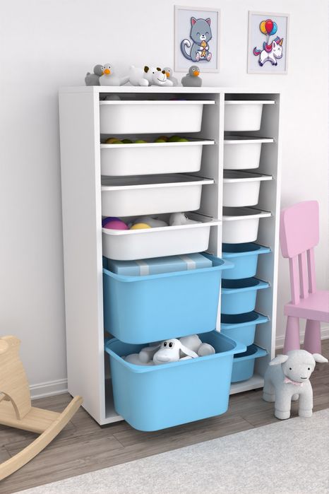 Органайзер, Етажерка за играчки, Мултифункционален шкаф с 14 кошници