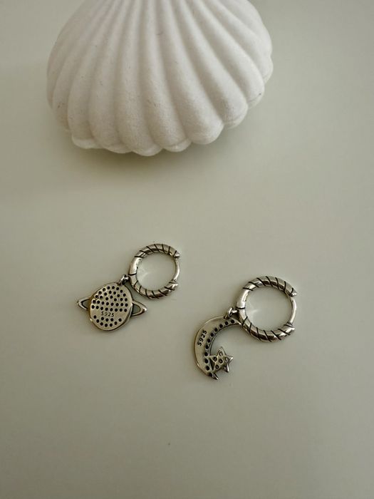 S925 Сребърни обеци с цирконий - планета и луна със звезда