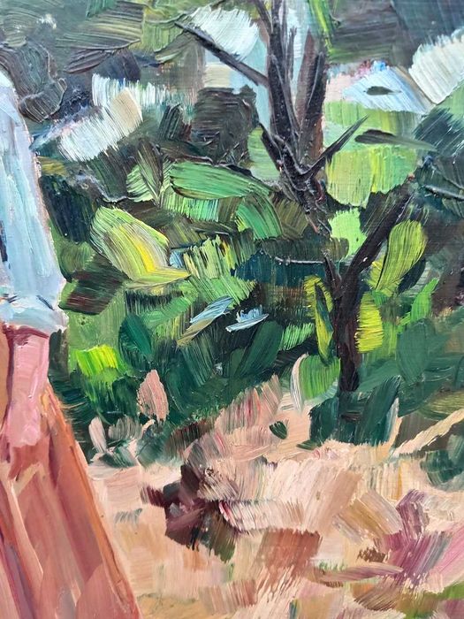 Tablou vechi -  femeie in natura - semnat C Ressu