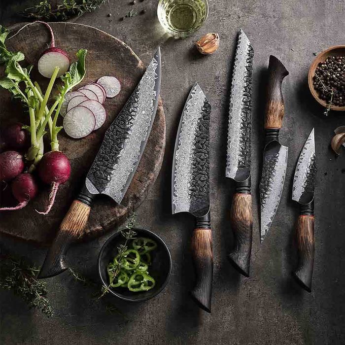 Премиум ножове дамаска стомана Damascus steel knives комплект 7 броя