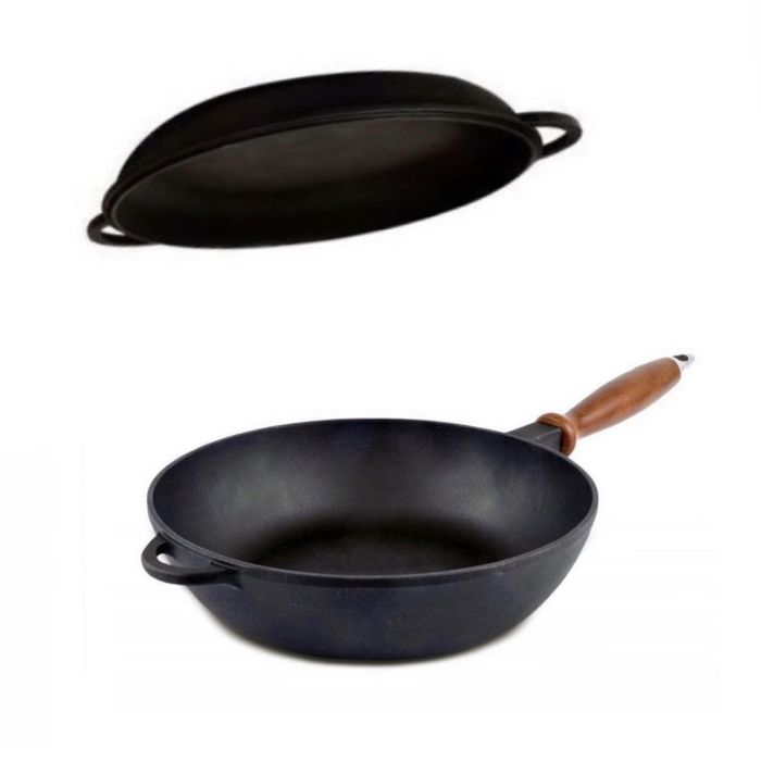 Сковорода чугунная с чугунной крышкой 30см