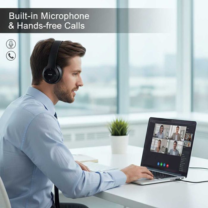 Casti wireless over-ear cu microfon MP3 player slot card SD radio FM