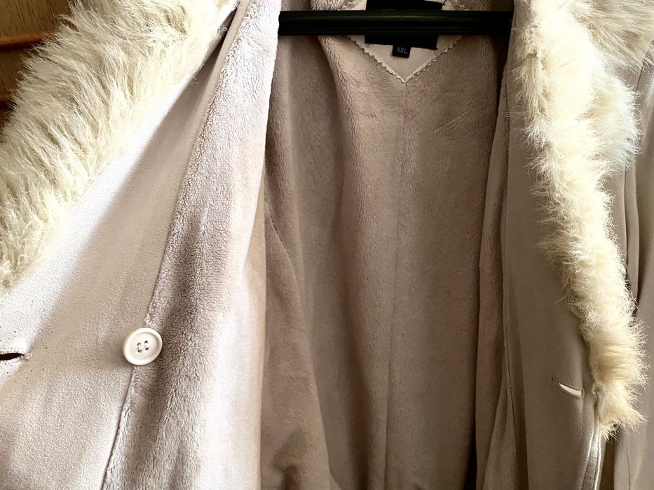 Палто от велур, цвят екрю
