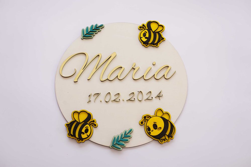 Cerc decorativ cu nume personalizat din lemn 30cm