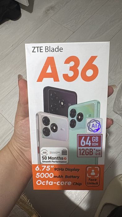 Смартфон ZTE Blade A36 4 ГБ/64 ГБ черный в коробке новый