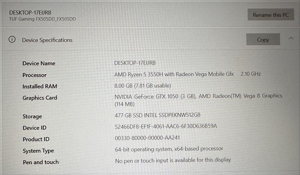 Vând Laptop ASUS 15.6" TUF Gaming FX505DT