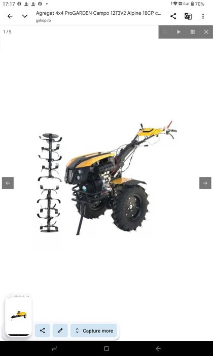 Motocultor cu tractiune 4x4 Progarden Campo 1273 Alpine, 12CP, diesel, pornire electrica, remorca ProGARDEN Campo RMT500T, cu tractiune, roti agricol