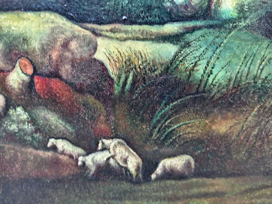 Tablou vechi - cioban cu oi si capre - semnat Callaert A